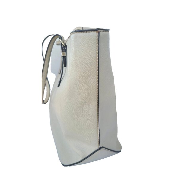 Nine West White Double handle Tote Cream Buckle Accents Pebbled Vegan Leather - Picture 4 of 15